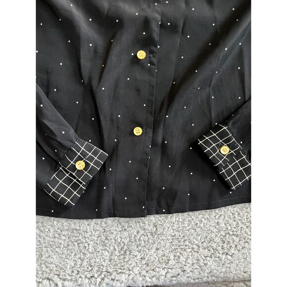 Voila Button Up Top 12 Large Bow Asymmetric Polka Dot Long Sleeve Retro Blouse - Picture 3 of 16